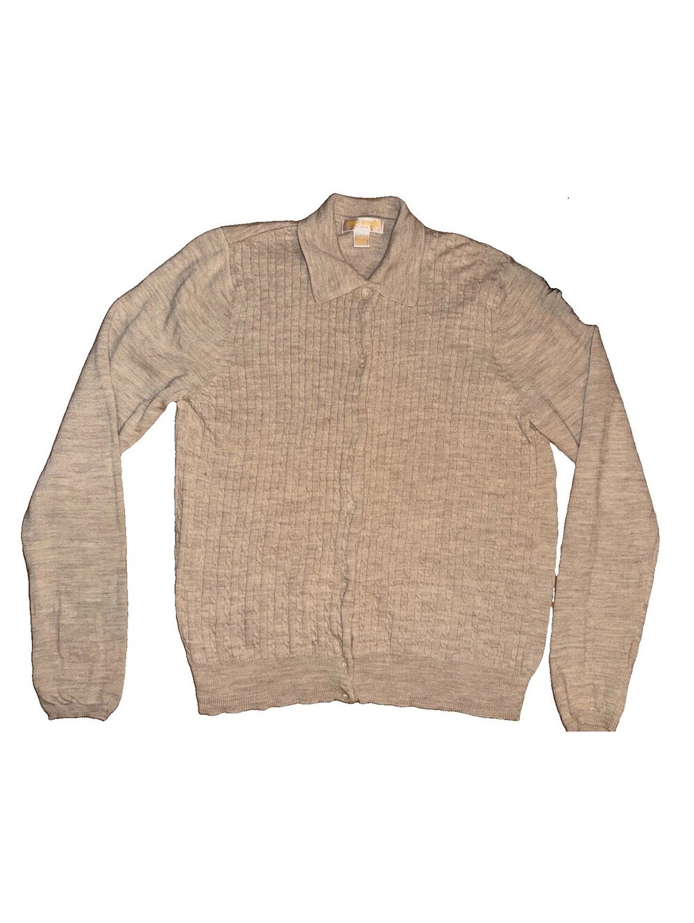 Brooks Brothers Women’s Heather Beige Merino Wool Cable Knit Cardigan Sweater L